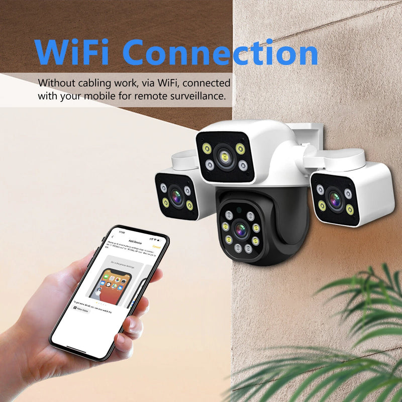 ESCAM PT223 3x4MP Three-Lens Camera Three-Screen PTZ Monitoring Sound And Light Alarm Two-Way Voice Cloud Storage Human Detection WiFi Camera