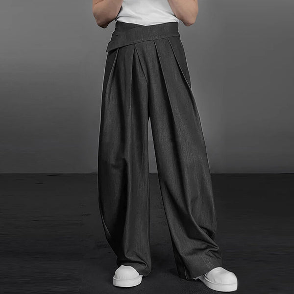 INCERUN Men Solid Color Straight Legged Pants Loose Fit Casual Hook Loop Zipper Long Trousers Large Size for Big Men S-5XL