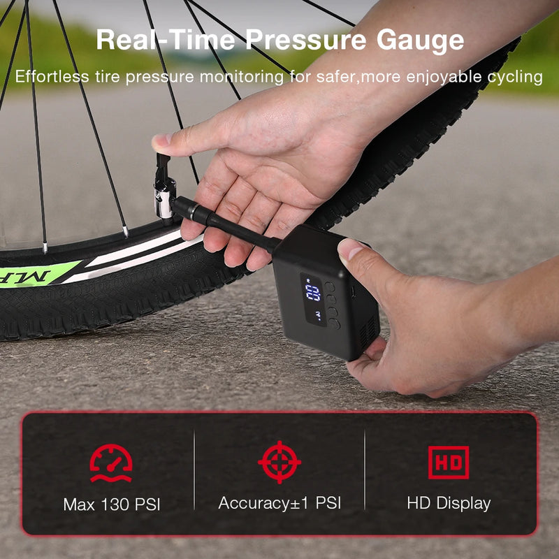 LAOTIE Z11 130PSI Mini Electric Pump - Ultra-Light Portable Air Compressor with LED & Auto-Stop for Road Bikes, MTBs, E-Bikes, Scooters, Balls & More