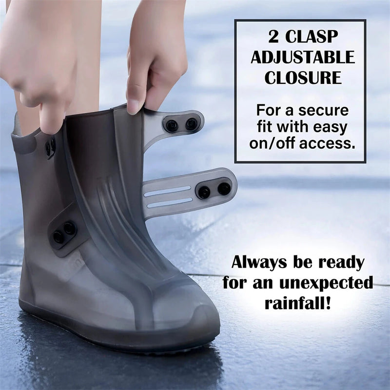 XANES 1 Pair Rain Boot Bicycle Shoe Covers Waterproof Silicone High Top Non-slip Shoes Protector Outdoor Reusable Thickened Footwear for Cycling Hiking Walking