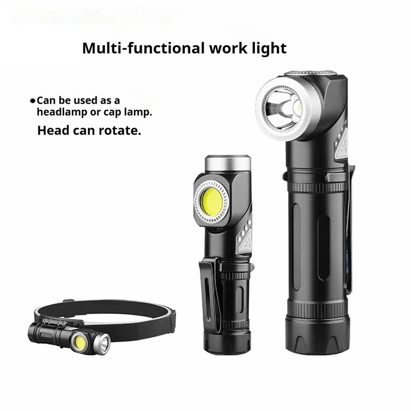 2 In 1 L-shape Flashlight LED Headlamp USB Rechargeable Bright Magnet Strong Mini Torch 90-Degree Adjustable Multi-Functional Outdoor Adventure Tool Compact Clip Light Waterproof Hiking Gear