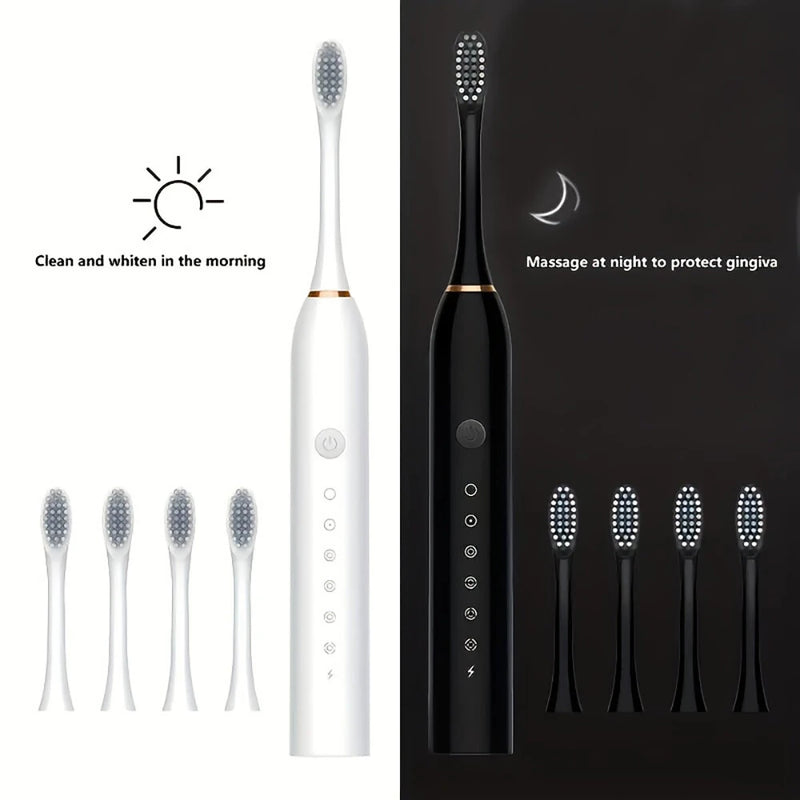Ultrasonic Electric Toothbrush USB Charging Toothbrush for Adults Children Soft Bristles Portable Waterproof Brush Kit with 4 Brush Heads