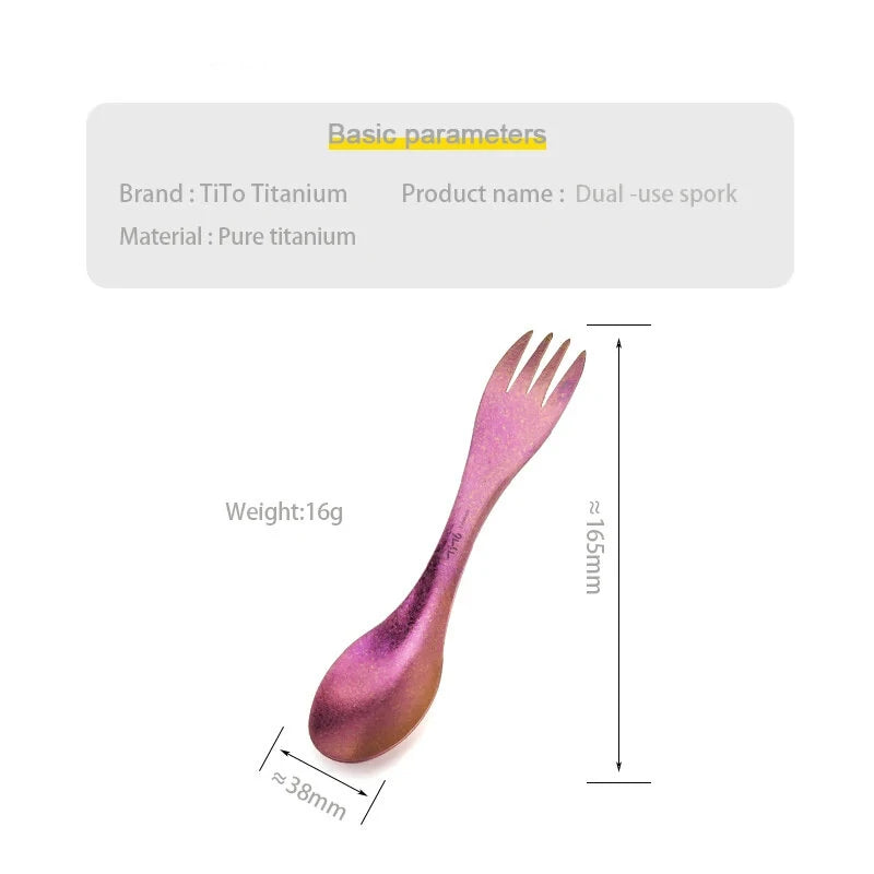 TiTo Portable Titanium Outdoor Camping Spoon Accessories Picnic Hiking Travel Tableware 2 in 1 Ultralight Kitchenware