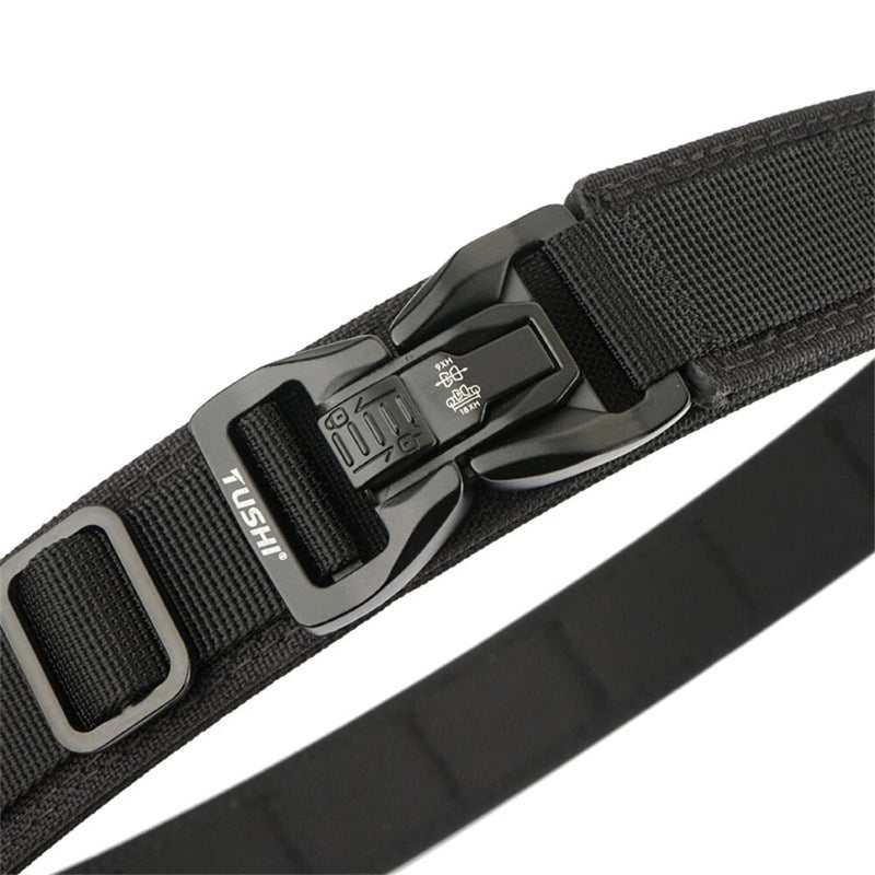 TUSHI 115cm Buckle Men Tactical Belt 1100D Nylon Thickened Double-layer Military Belt for Outdoor Sports Police Duty Shooting Training