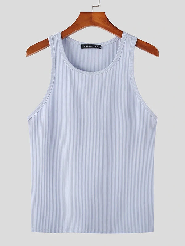 Mens Solid Crew Neck Rib-Knit Sleeveless Tank Top