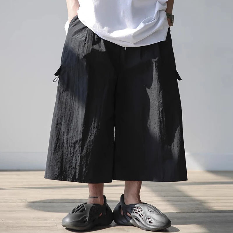 INCERUN Men Casual Wide Leg Pants Lightweight Solid Color Loose Fit Straight Wide-leg Trousers for Men, Plus Size S-5XL