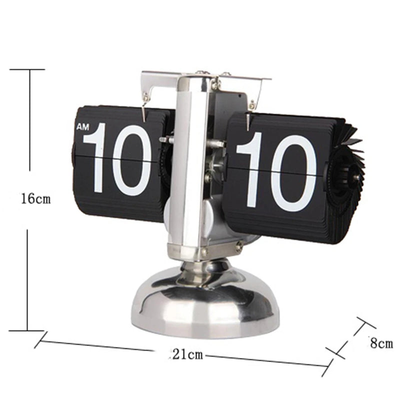 Vintage Flip Clock 12-Hour Automatic Flip Clock Retro Stainless Steel Desk Clock Large Time Display Clock for Living Room Bedroom Household
