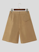 INCERUN Mens Solid Color Large Pleated Baggy Casual Shorts with Pocket