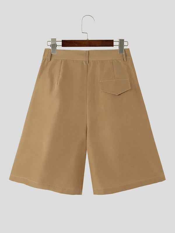 INCERUN Mens Solid Color Large Pleated Baggy Casual Shorts with Pocket