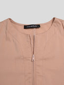 Men Solid  Front Zipper Round Neck Short Sleeve Casual Robe Shirts