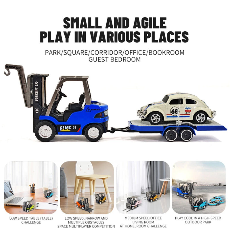 TRASPED HG4-244 RTR 1/64 2.4G Mini RC Car Alloy Forklift with Trailer Remote Control LED Light Sound Engineering Vehicle Desktop Toys Model Collection Gift For Boys