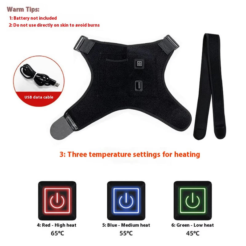 IPRee Portable Shoulder Support Heat Pad Adjustable 3-Level Settings Heating Electric Shoulder Wrap Heating Shoulder Support Belt for Men Women