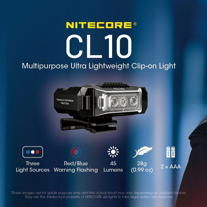NITECORE CL10 Versatile Clip-on Light Ultra Lightweight Chest Lamp/Shoulder Lamp/Hat Lamp With Red Blue Light Night Light SOS Signal Light