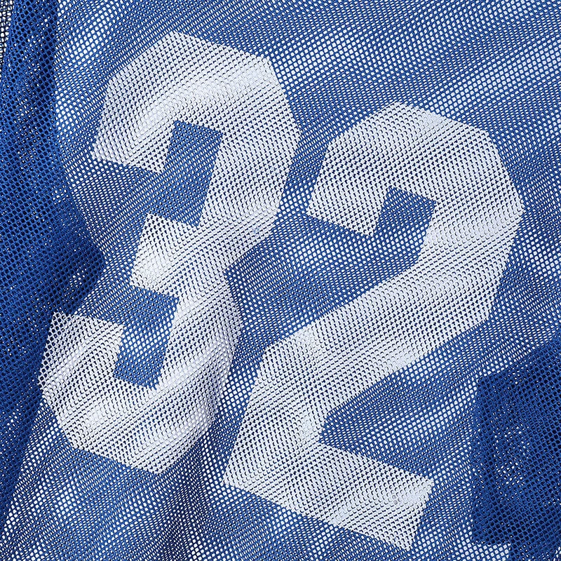 INCERUN Mens Numeric Print Sheer Mesh T-Shirt Solid Color Crew Neck Tshirts Fashion Matching Streatwear for Male Plus Size S-5XL