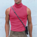 INCERUN Mens Tank Tops Fashion-forward Males Solid Color Knitted High-necked Vest Summer Comfy Sleeveless Men's Top Clothing