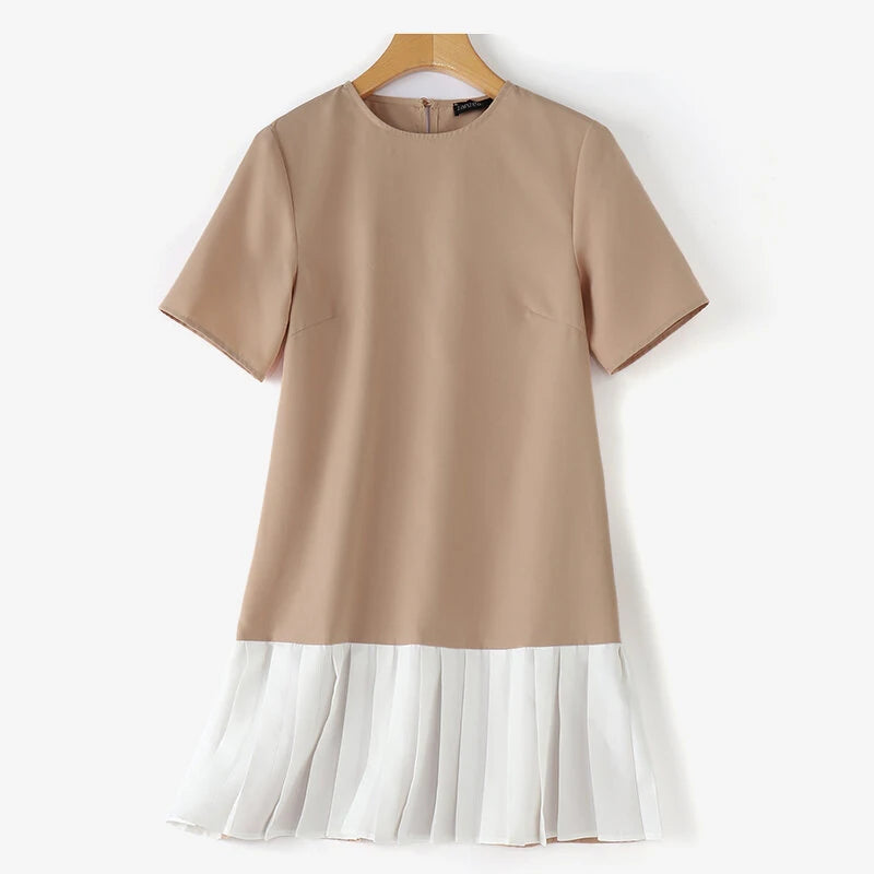 ZANZEA Fashion Style Womens Temperament Pleats Splicing Dresses Ladylike Short Sleeved Mini Contrast Dress