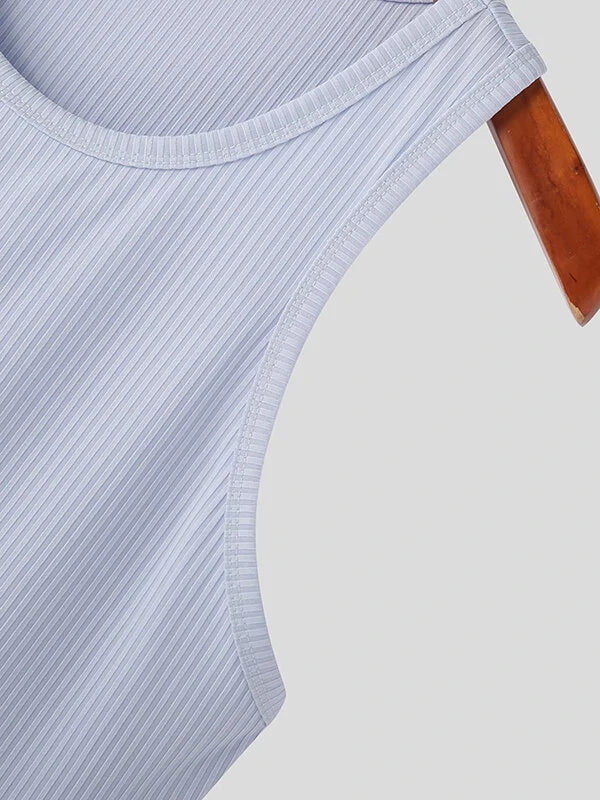 Mens Solid Crew Neck Rib-Knit Sleeveless Tank Top