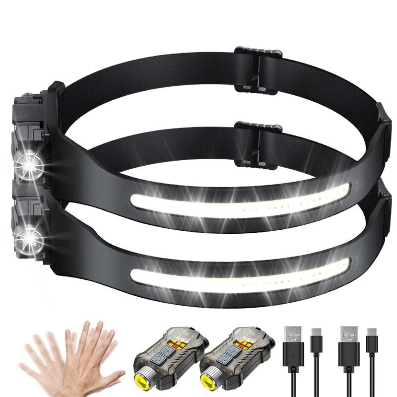 Bikight LED COB Sensor Headlamp with Tail Magnet UV Light USB C Rechargable Head Flashlight Headlight LED COB Work Light