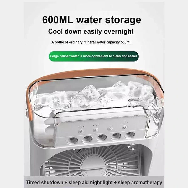 Portable Air Conditioner USB Handle Evaporative Air Cooler Cooling Fan with 3 Speeds / 5 Humidifier Misting Hole / 7 Colors Light For Home Office Travelling