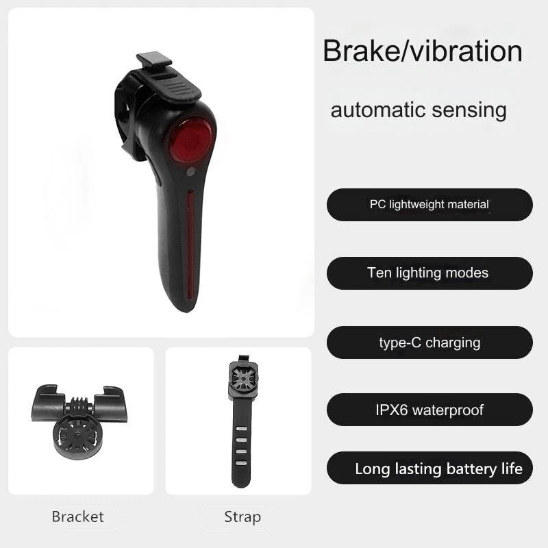 BIKIGHT Smart Brake Sensing Bike Taillight Light Sensing Rear Light 6 Lighting Modes IPX6 Waterproof Type-C Rechargeable Bicycle Rear Light