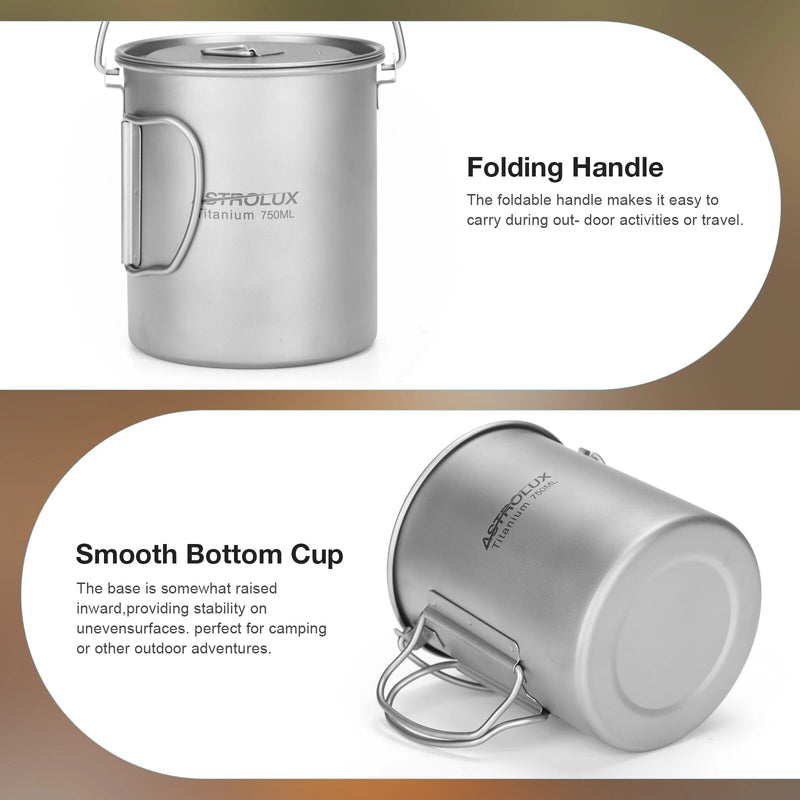 Astrolux Ti-M1 Titanium Mug Titanium Pot Lightweight Camping Pot Titanium Cup Titanium Backpacking Pot with Portable Foldable Handles for Outdoor Camping Hiking Backpacking