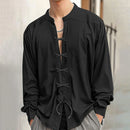 INCERUN Mens V Neck Long Sleeve Shirt Fashion Solid Color Lace Up Top Shirt for Male