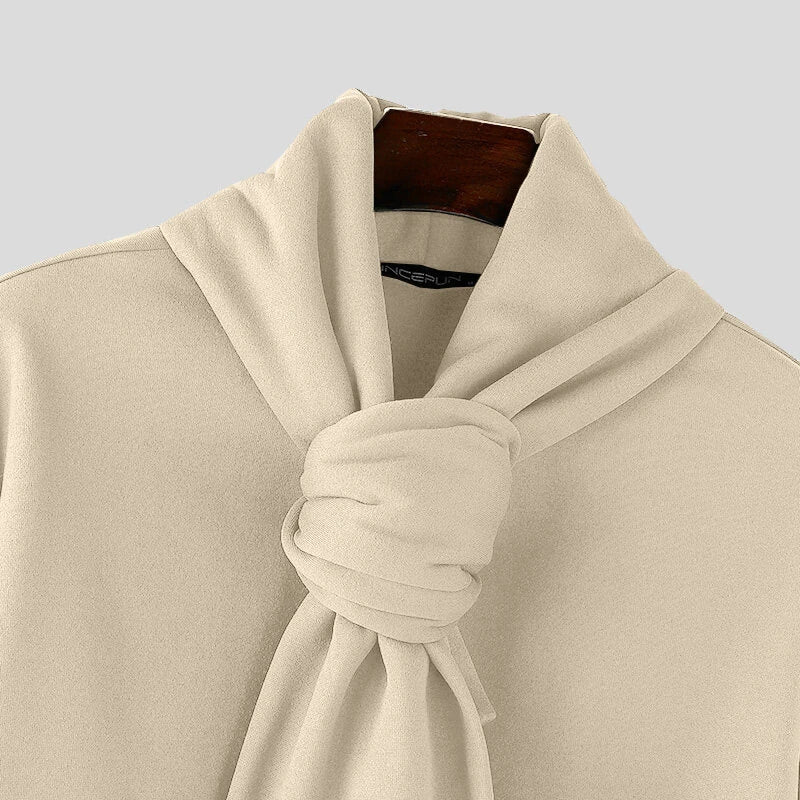 INCERUN Mens Solid Color Scarf Neck Pullover Hoodie Fashion Men Long Sleeve Top Clothing Comfortable