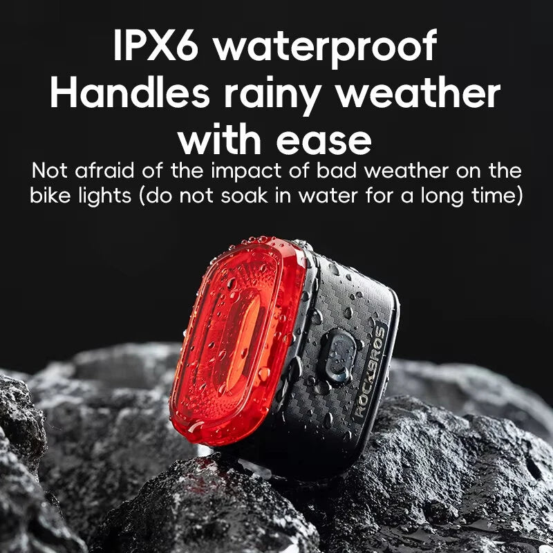 ROCKBROS R2 Smart Brake Sensing Bike Taillight Same Frequency Induction Rear Light 4 Lighting Modes IPX6 Waterproof Type-C Rechargeable Bicycle Rear Light