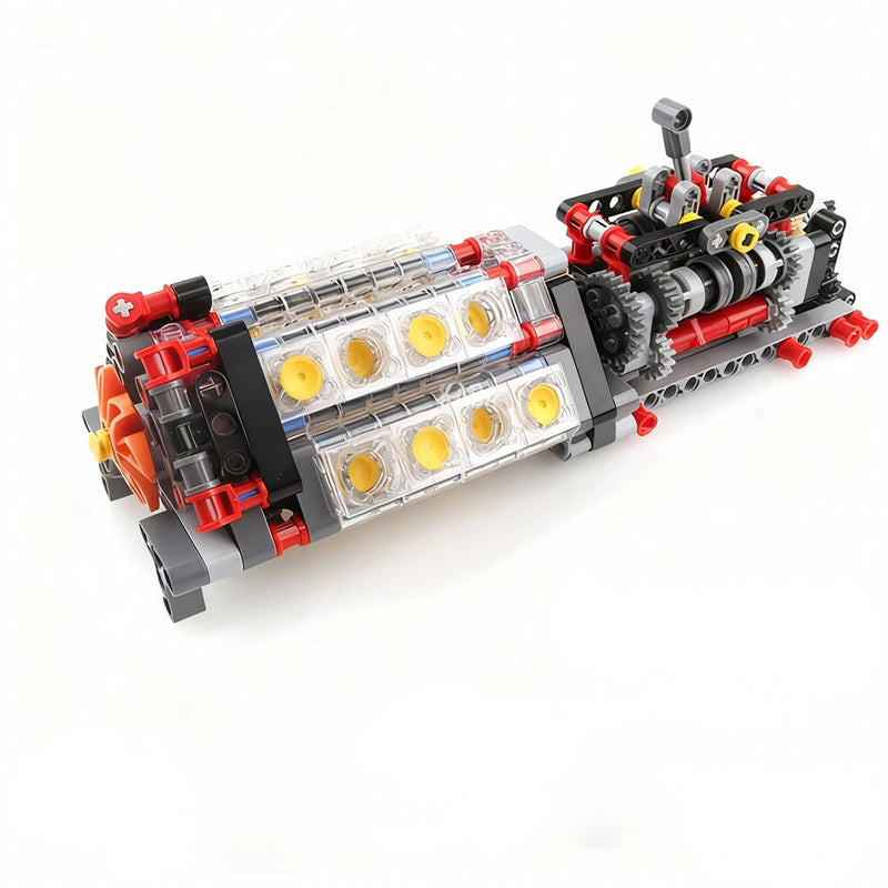 MOC Technical 6 Speed Gearbox V16 Engine Model APP Power Motor M Motor Combo Building Blocks DIY Creative Electric Toy