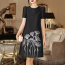ZANZEA Womens Elegant Floral Embroidery Satin Dress Party Puff Sleeve Ruffles Knee Length Dresses