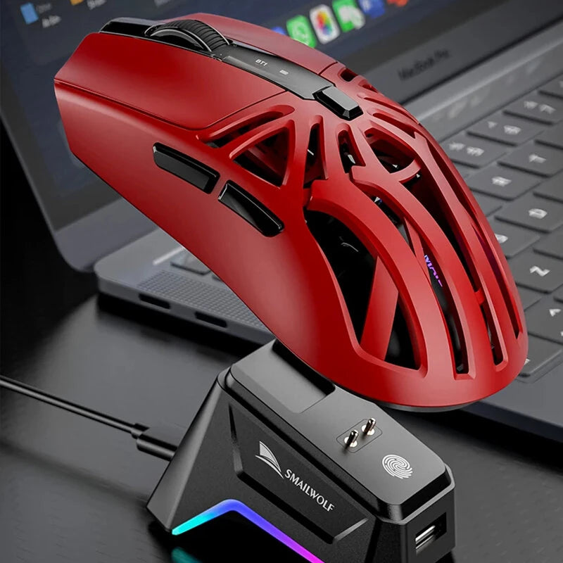 Smailwolf M8 Triple-Mode Wireless Gaming Mouse PAW3311 Sensor 12000DPI 72g Lightweight Power Display Esports Mouse with RGB Charging Dock