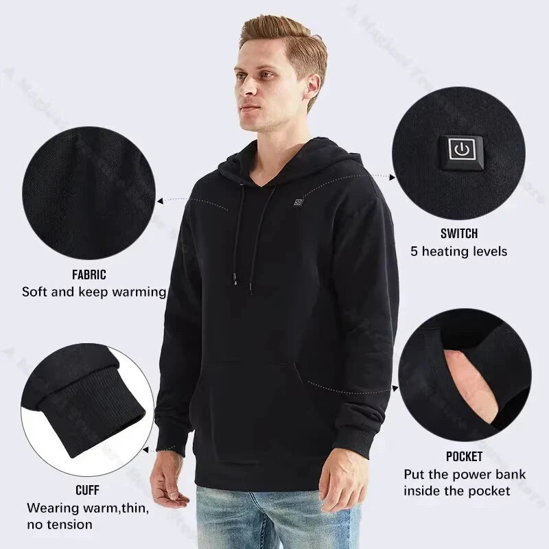 TENGOO HS05B Smart Heated Sweatshirt 5 Heating Areas Quick Heating USB Rechargeable Washable Safety Fashion Oversize Jacket for Winter Outdoors Keep Warm