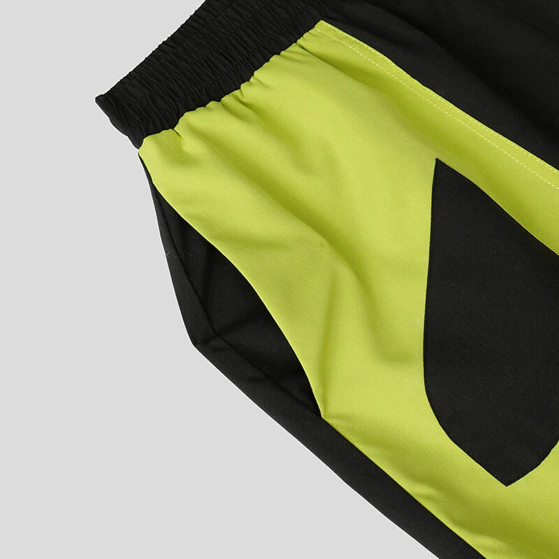 INCERUN Mens Color-Block Spliced Design Pant Fashion Elastic Waist Loose Fit Pants