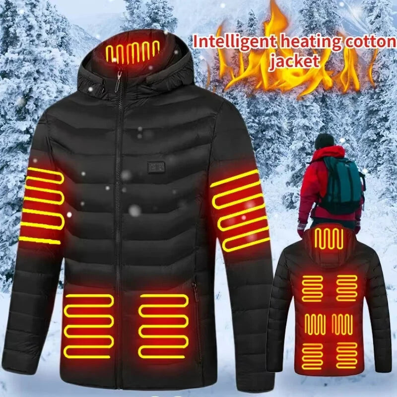 TENGOO HJ-11 Unisex Electric Heated Jacket - 11 Heating Areas,  3-Modes Adjustable, USB Charging, Thermal Hoodie Jacket for Winter Sport Skiing Cycling
