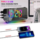 180  Rotation RGB Colorful Night Light Radio Projection Clock Projection Digital Alarm Clock With Night Light 2 USB Output Port 12H/24H FM Radio Time Projector LED Clock