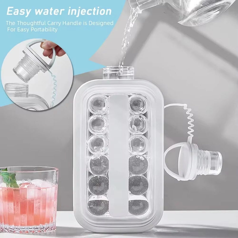 Portable Ice Hockey Pot 2 In 1 Water Bottle Ice Ball Machine Bottle Reusable Round Ice Cube Molds For Whiskey Juice Cocktails Kitchen Bar Ice Tools