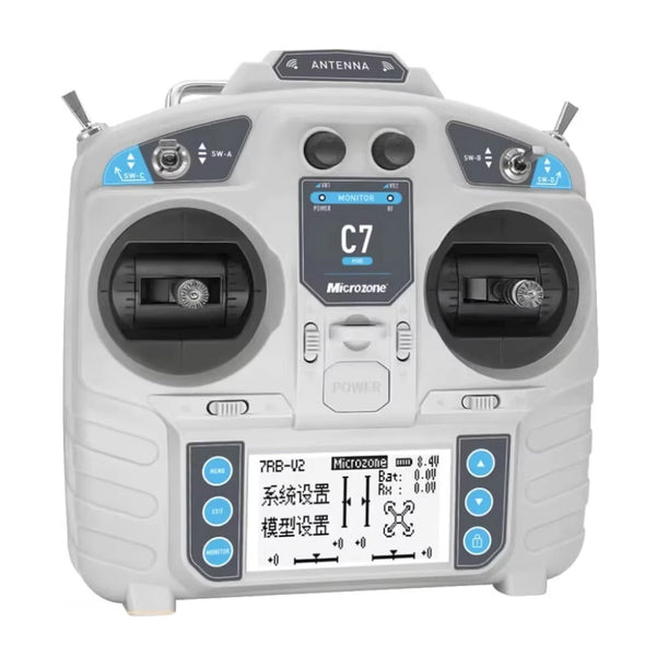 MicroZone MC7 C7 MINI 2.4GHz 8CH Radio Transmitter with MC8RE-V2 Receiver for RC Aircraft FPV Racer Drone Multirotor Helicopters