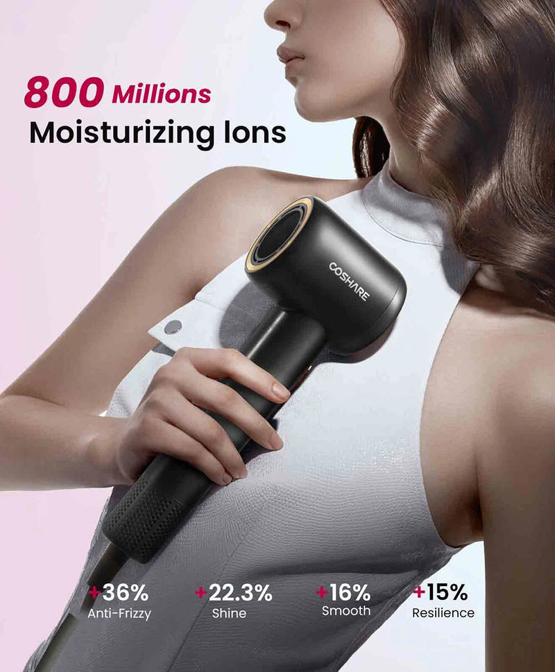 COSHARE HD10E High-Speed Hair Dryer 8 Billion Negative Ions 110,000 RPM Hair Dryer Lightweight Design EU Plug