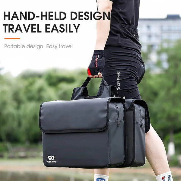 WEST BIKING 36L Bicycle Pannier Bag Waterproof Carbon Leather Bike Rack Trunk Handbag Outdoor Travel Cycling Rear Seat Cargo Bag