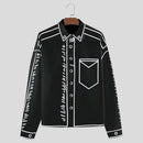 INCERUN Mens Comic Style Print Long Sleeve Shirt Fashion Funny Line Lapel Top for Male