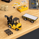 HJ2025-2D RTR 1/64 2.4G Mini RC Car Alloy 2 in 1 Forklift Crane With Trailer Support App Remote Controlled LED Light Sound Engineering Vehicle Desktop Toys Model Collection Gift For Boys