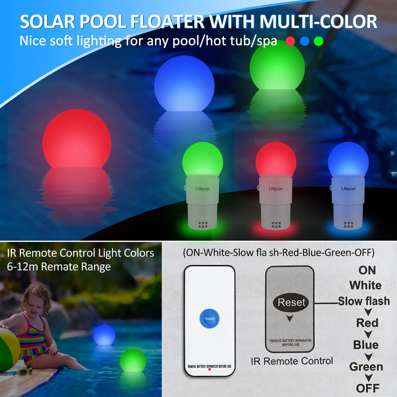 Solar Pool Floater Light Chlorine Dispenser RGB LED Color Changing Solar Powered UV Resistant Large Tablet Capacity Pool Sanitizer