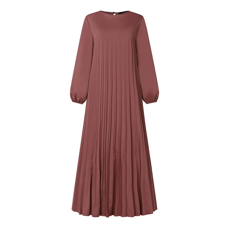 ZANZEA Fashion Women Ethnic Dress Elegant Lantern Sleeve Maxi Dresses Plain A-Line Sundress