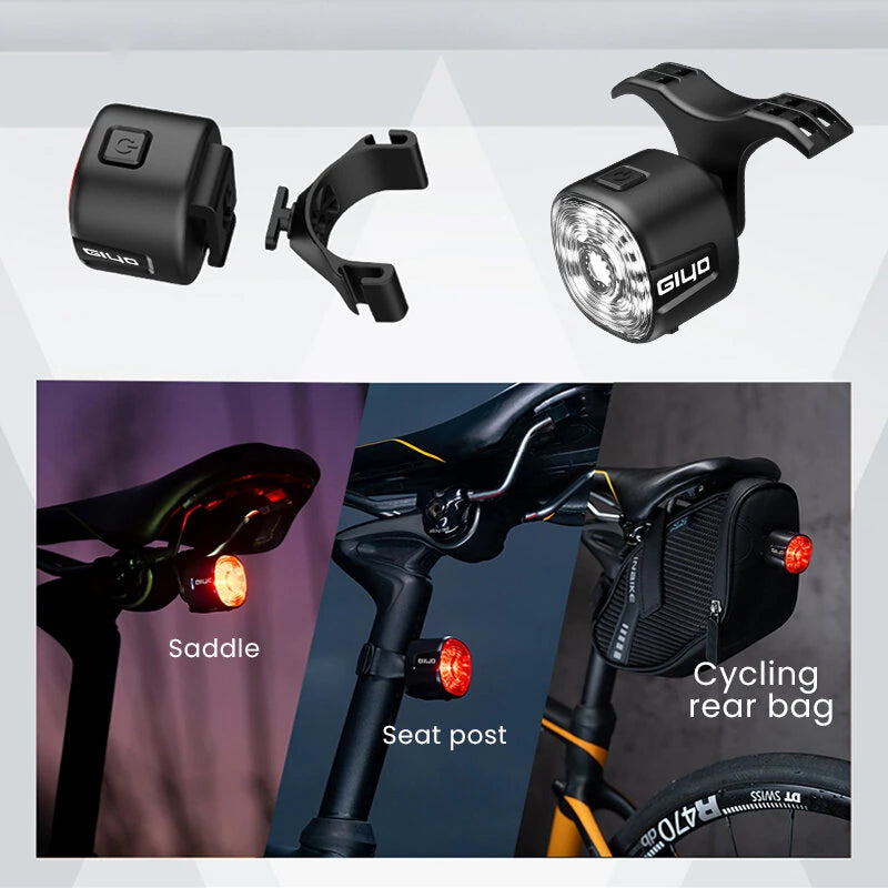 GIYO Smart Brake Sensing RGB Bicycle Taillight Waterproof Warning Flash Lamp USB Charge Bike Rear Light for Outdoor MTB Night Riding Safting
