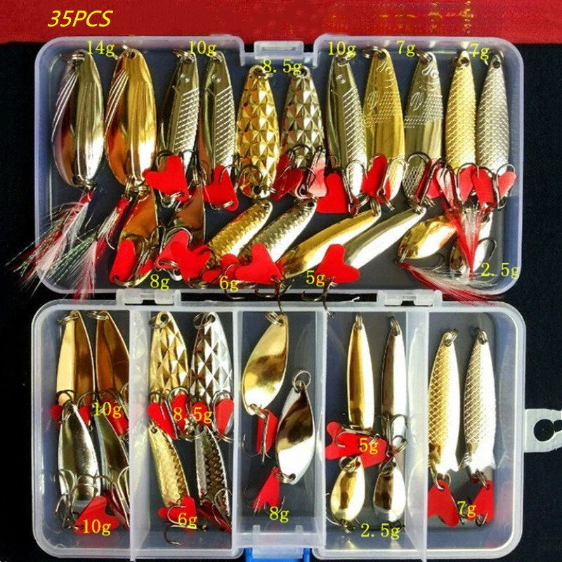 ZANLURE Hot Brilliant Metal Jig Spoon Fishing Lure Set 35pcs Wobblers Kit Pike Spoon Bait Fishing Tackle for Lake River Sea