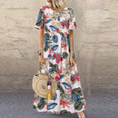 ZANZEA Womens Summer Short Sleeve Printed Swing Long Maxi Dress Holiday Beach Sundress