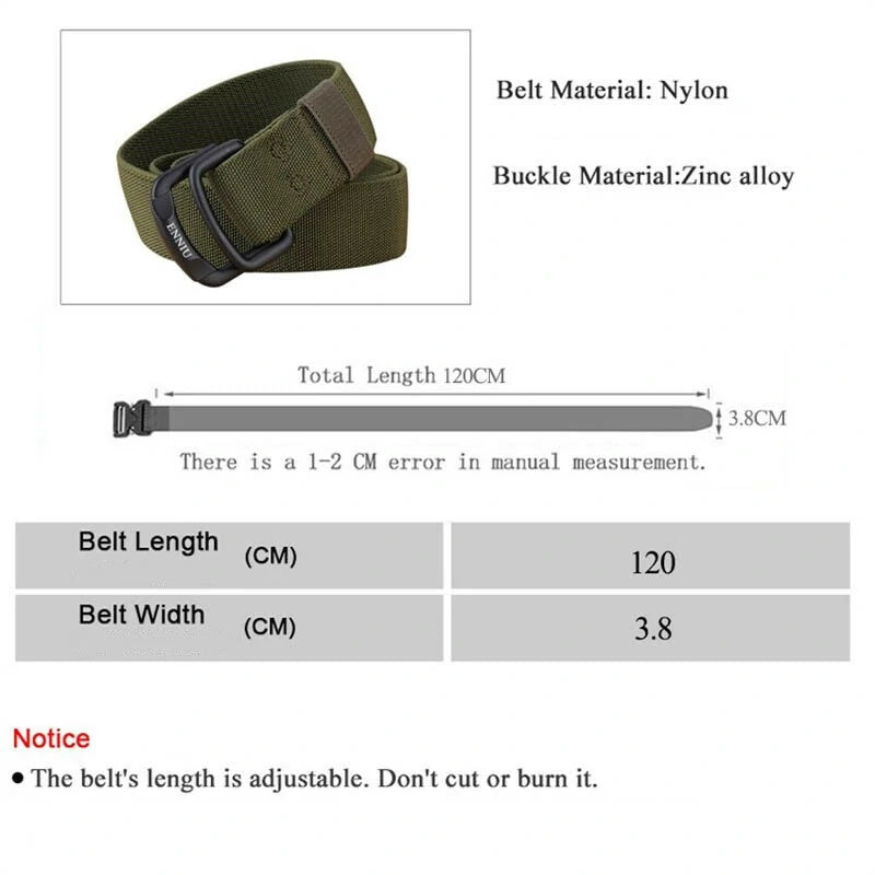 ENNIU Military Equipment Belt Men Elastic Nylon Tactical Belts For Jeans Pants Solid Strap Canvas Double Ring Metal Buckle Waist Belt