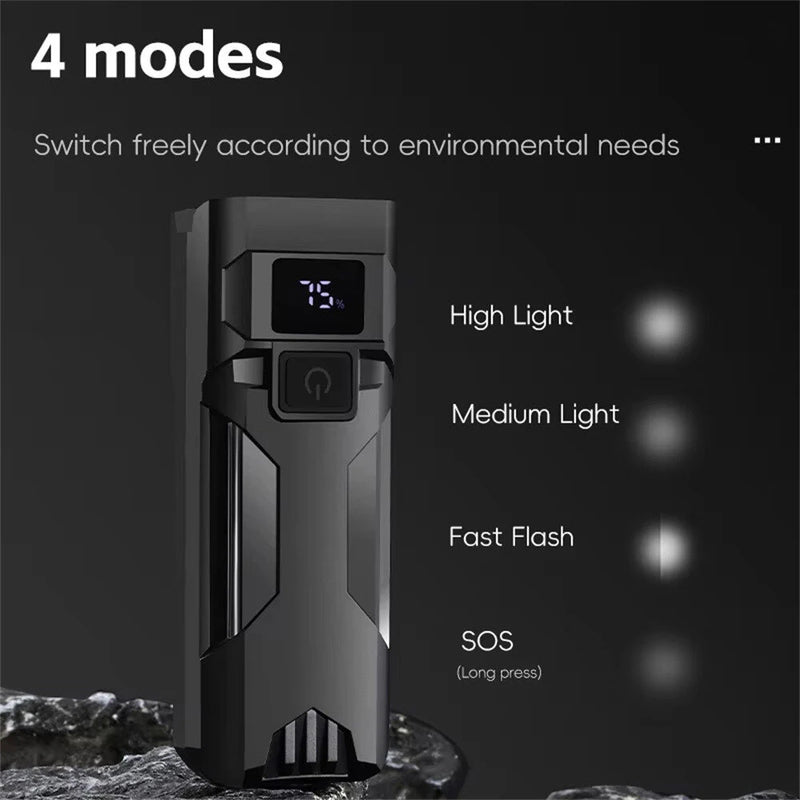 WEST BIKING 400Lm Digital Power Display Bike Headlight Waterproof Type-C Charging Flashlight 8 LED Beads High Brightness Bicycle Front Light for Road Night Riding