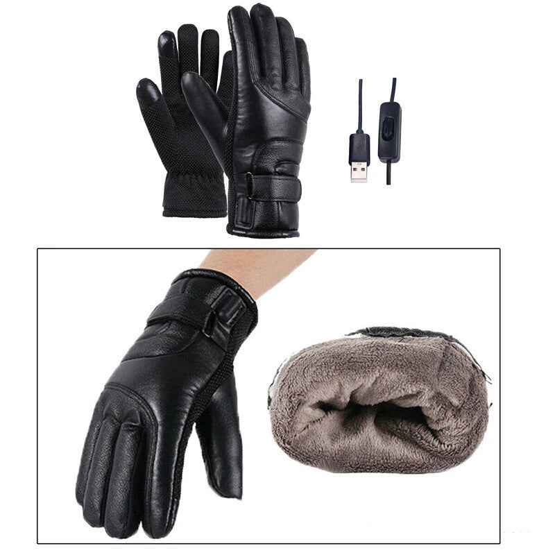 TENGOO USB Electric Heated Thermostatic Gloves Waterproof PU Touchscreen Heated Gloves Winter Motorcycle Riding Hand Warm Gloves