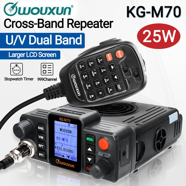 WOUXUN KG-M70 25W Mobile Radio Cross Band Repeater Long Range 999CH High Power Dual Band Car Radio Station with Microphone